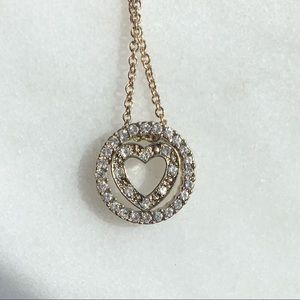 Vintage Circle Crystal heart necklace gold tone